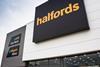 Exterior of Halfords Derby store showing fascia