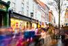 Busy high street at Christmas time