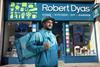 Deliveroo rider outside Robert Dyas store