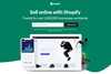 Shopify homepage – text reads: 'Sell online with Shopify: Trusted by over 1,000,000 businesses worldwide'