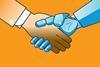 Illustration of a human and robot shaking hands