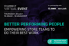 Graphic design element with text reading: Connect Virtual Event in partnership with Zebra Reflexis; Thursday 29 July 10am–10.40am BST; Better Performing People: Empowering store teams to do their best work; Register your attendance now