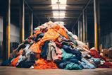 Huge pile of returned clothes in a warehouse