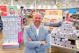 Hobbycraft boss Graeme Campbell in front of in-store display