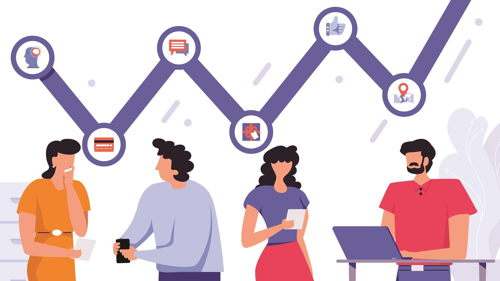 Покупатель и потребитель. No more behavior. No more behavior. No more behavior. Карикатура на трех технологов мужчин.