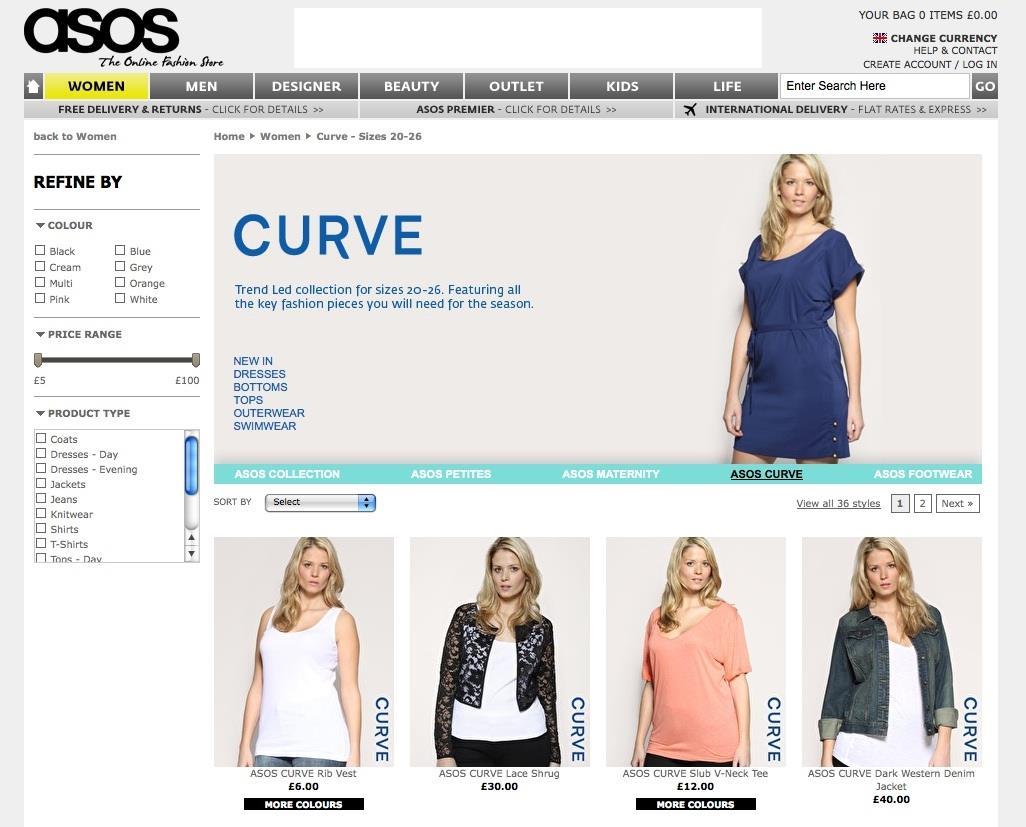 Curve shop wear website