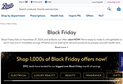 Screenshot of Boots Black Friday website