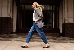 Woman wearing Matalan jeans and suit jacket