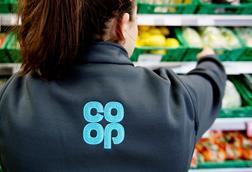 Co-op logo on back of an employee's uniform