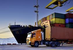 Cargo ship and truck