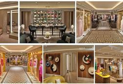 Collage of photos of Harrods' Holiday & Swim and Evening & Occasion rooms