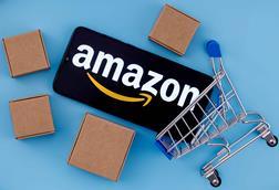 Amazon logo, boxes and trolley