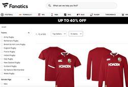 Fanatics rugby ecommerce website