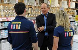 Ian Cheshire chats to staff at Kingfisher's Castorama business