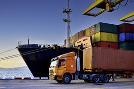 Cargo ship and truck