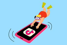 Illustration of a person diving into a phone screen