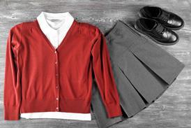 School uniform, including cardigan, skirt, shoes and shirt