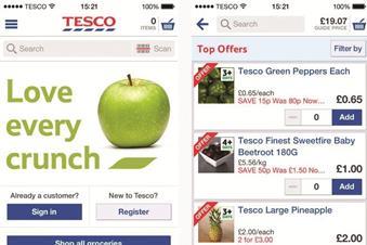 The Tesco grocery app welcomes users by name and links up all the Tesco businesses, such as Clubcard details, Tesco Direct and Blinkbox, to allow effective cross-selling.