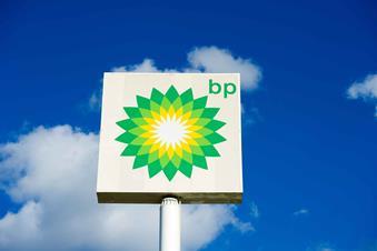 BP sign against blue sky