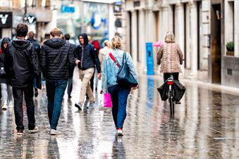 rainy shopping street