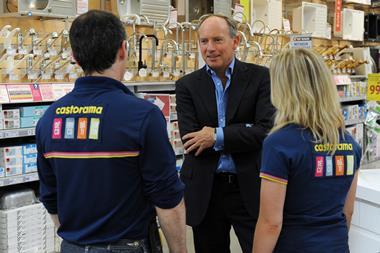 Ian Cheshire chats to staff at Kingfisher's Castorama business