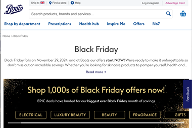 Screenshot of Boots Black Friday website