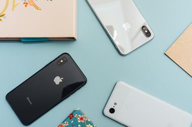 Collection of Apple phones shown from back and above