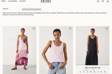 Hush website screengrab showing models in Hush clothing