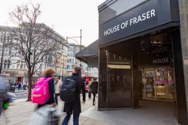 House of Fraser Oxford Street with shoppers outside (blurred)