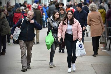 Shoppers on busy UK high street