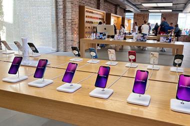 iPhones on display at Apple Store in Covent Garden