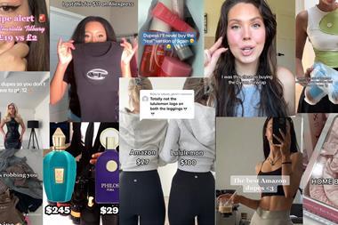 Collage of TikTok videos about dupe products