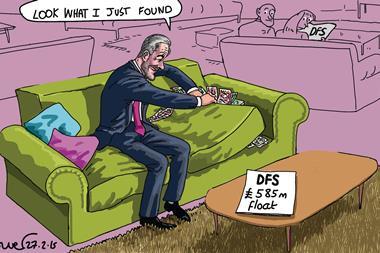 Retail Week’s cartoonist Patrick Blower’s take on DFS being valued at £585m when it floats on the stock exchange next month.