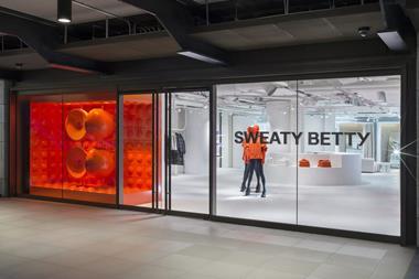 Exterior of Sweaty Betty store at Battersea Power Station shopping centre