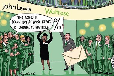 Retail Week cartoonist Patrick Blower’s take on John Lewis Partnership’s profits being hit as the grocery price war rages on.