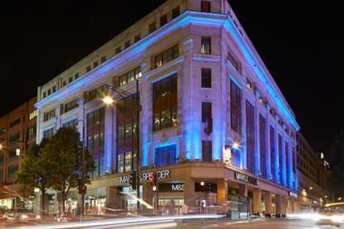 Exterior of Marks & Spencer Marble Arch store by night