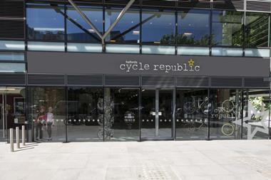 A CGI of Halfords' Cycle Republic store that opens next month at Euston Tower in London