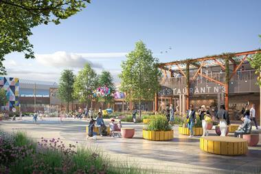 Artist impression of outdoor space development at St David's shopping centre, Cardiff