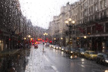 Stormy rainy weather street