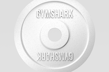 Dumbbell weight with Gymshark logo on it