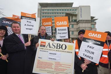 A GMB protest at Amazon's Slough headquarters last year.