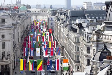Regent Street flies international flags to celebrate Olympics
