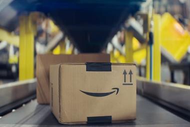 Amazon delivery box on a conveyor belt