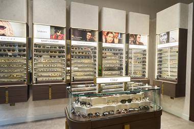 Glasses on display at Boots Opticians
