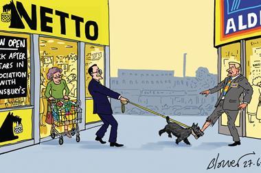 Retail Week’s cartoonist Patrick Blower’s take on Sainsbury’s Netto deal, which is set to nip the heels of the German discounters.