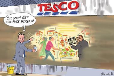 Retail Week’s cartoonist Patrick Blower’s take on Dave Lewis stepping into Philip Clarke’s shoes as Tesco’s new chief executive.