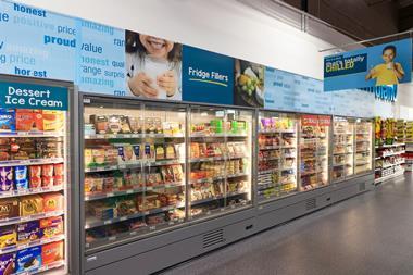 Fridges and freezers filled with products in Poundland's Nottingham store