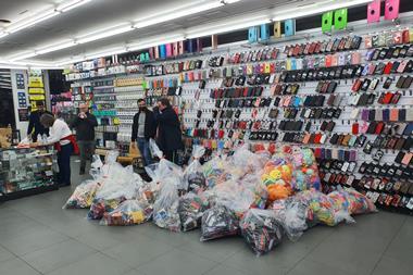 Seized goods at American candy store, Oxford Street