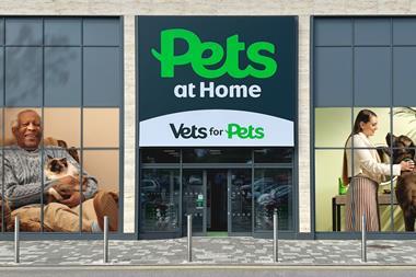 Pets at Home store showing updated branding reading: 'Pets at Home' and 'Vets for Pets'