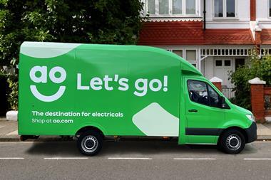 AO van outside house. Text on van reads: 'AO Let's go! The destination for electricals'